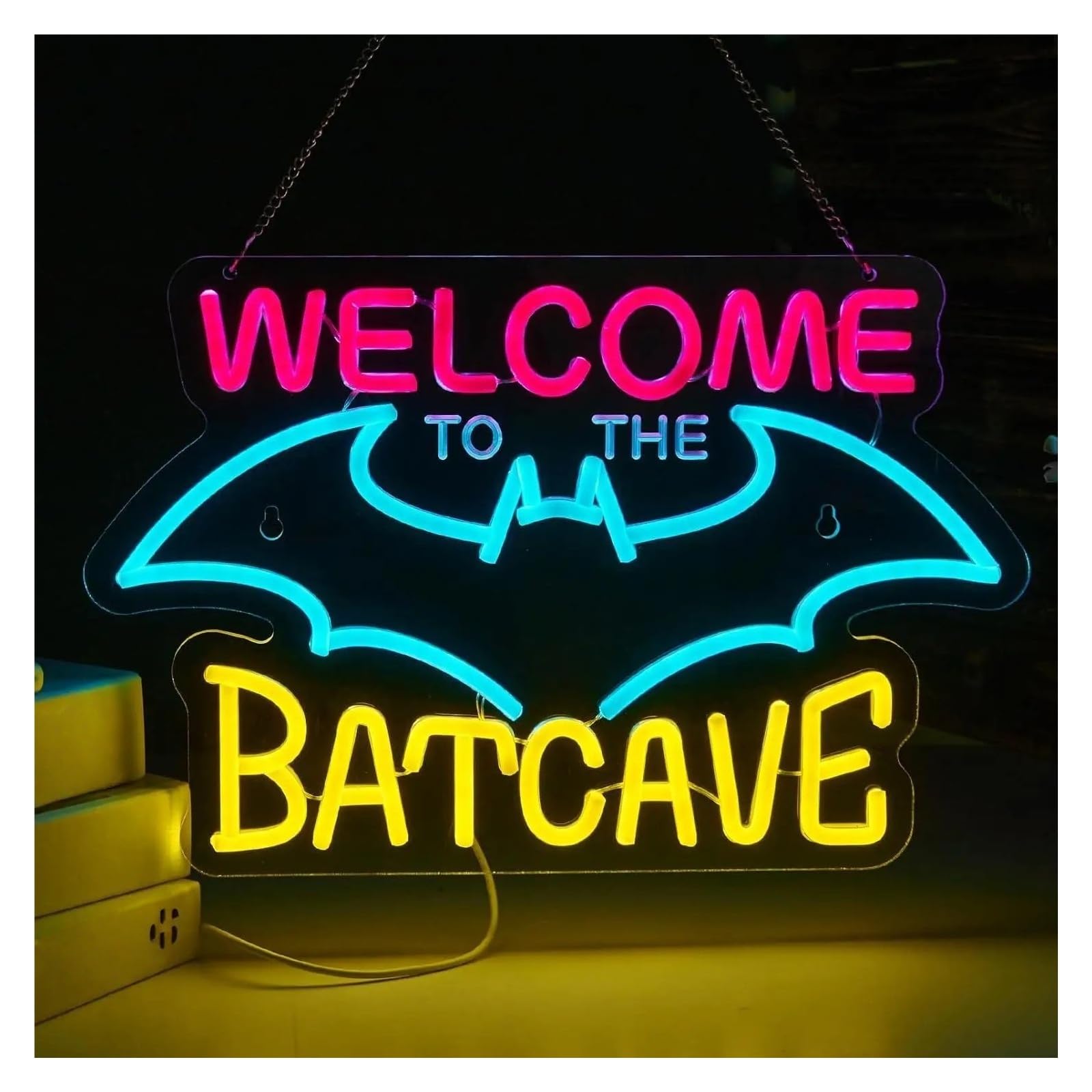 XENITE Hanging Art Neon Signs Bat Cave Neon Sign USB Dimmab LED Lights for Bedroom Man Bar Tiki Gaming Room Decoration Business 41.91x27.43cm
