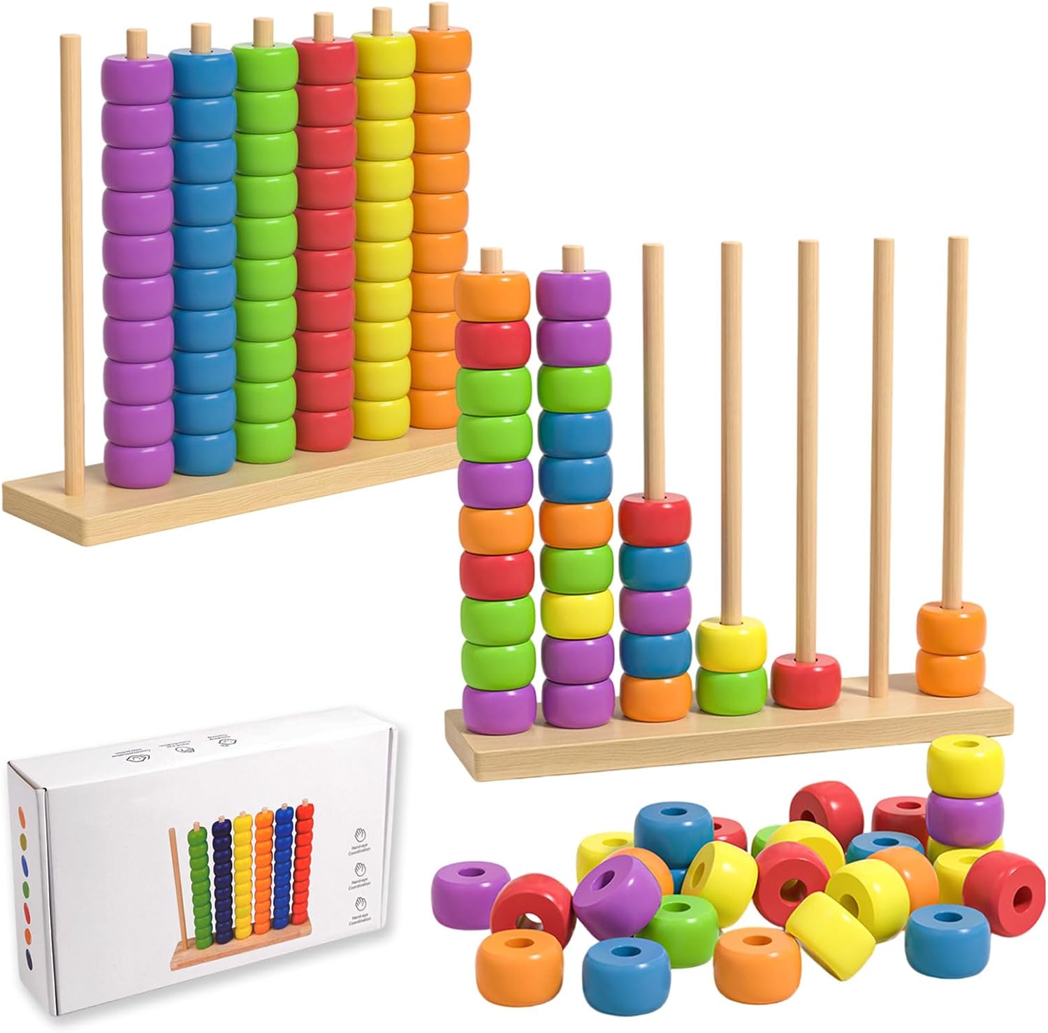 Wooden Color Match Challenge Game, Color Pile Up Challenge Game, Fast-Paced Color Matching Stacking Puzzle Game for Adults, 2-4 Players, Travel-Friendly, for Game Night (2PCS)