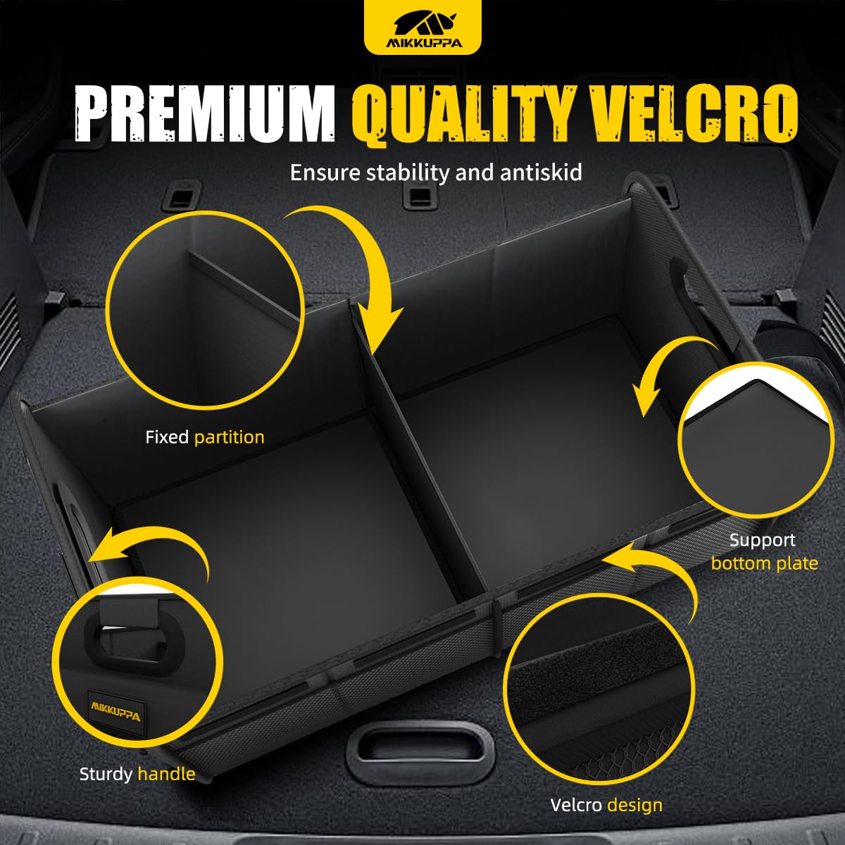 MIKKUPPA Car Trunk Organizer - 70L Collapsible Trunk Organizer for Groceries, Car Storage Organizers for SUV Auto Truck Van with Non Slip Bottom (Black)