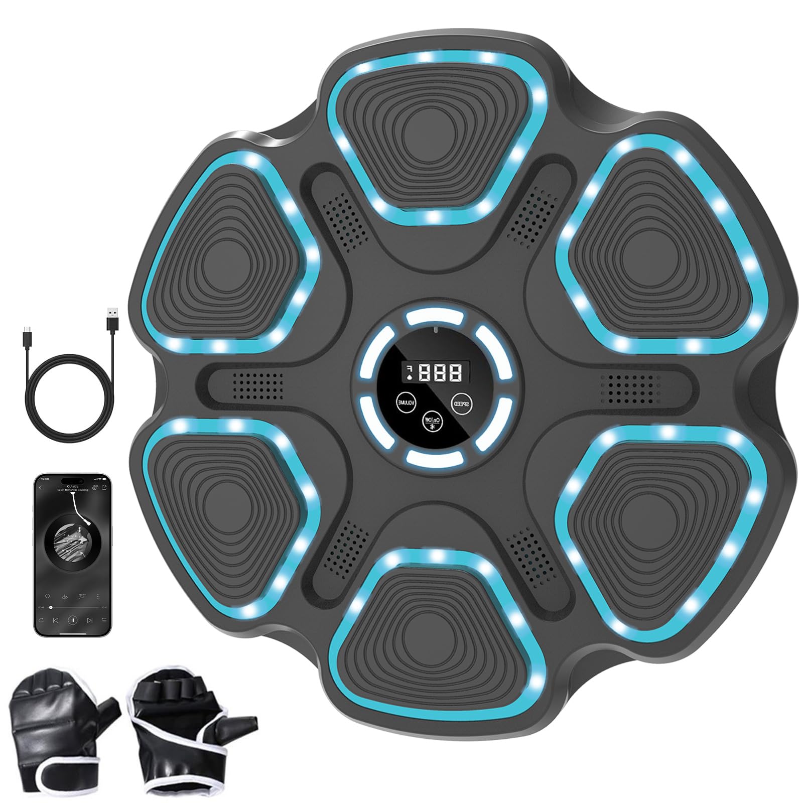 Music Boxing Machine, Smart Bluetooth Music Punch Machine with LED Lights, 9 Speed Levels, 11 Modes, Wall Mounted Musical Boxing Gloves and Pads Set with Score Display for Adults Kids Fitness Training