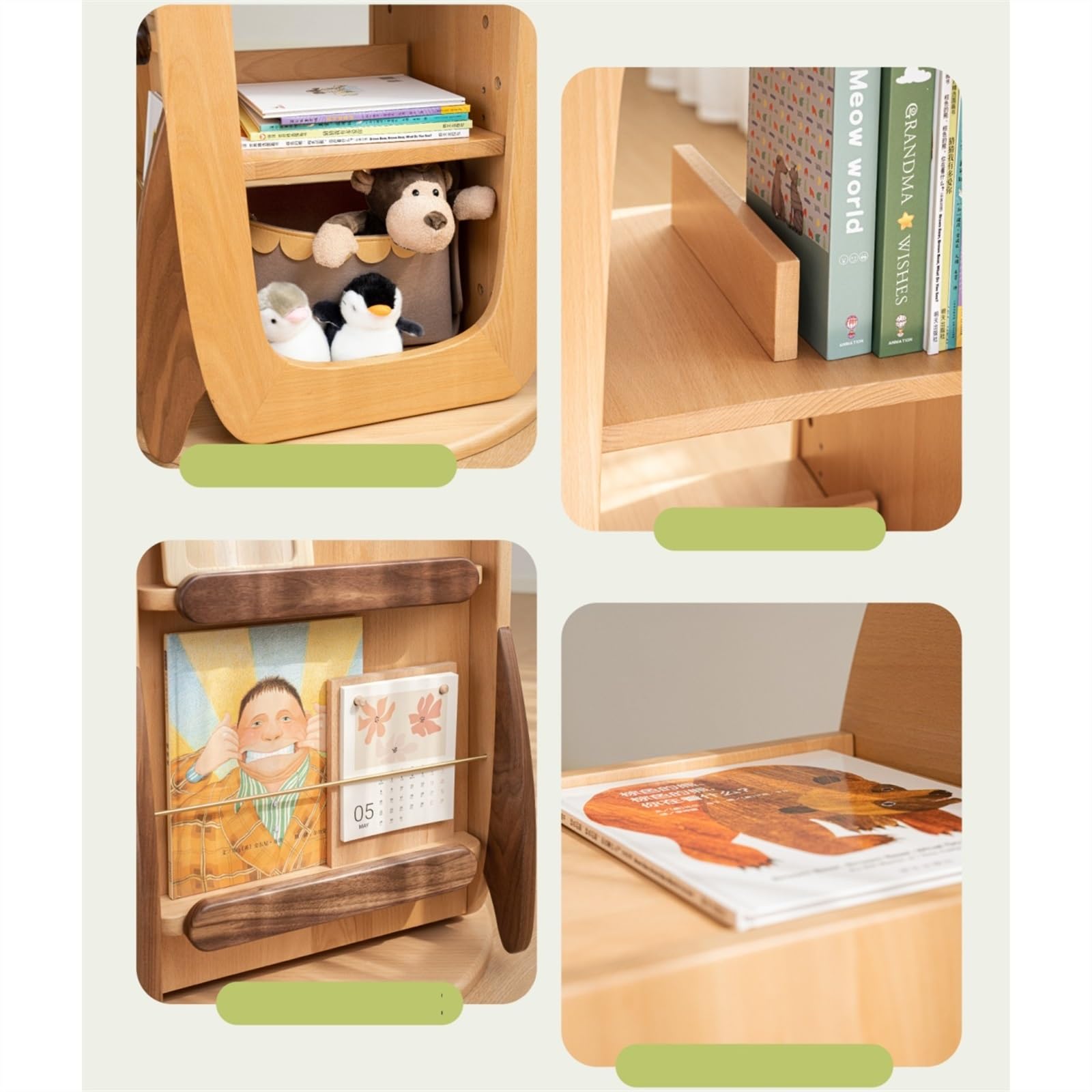 Étagères de rangement en bois massif pivotant à 360 degrés, bibliothèque multicouche, étagère de rangement pour livres d'images au sol