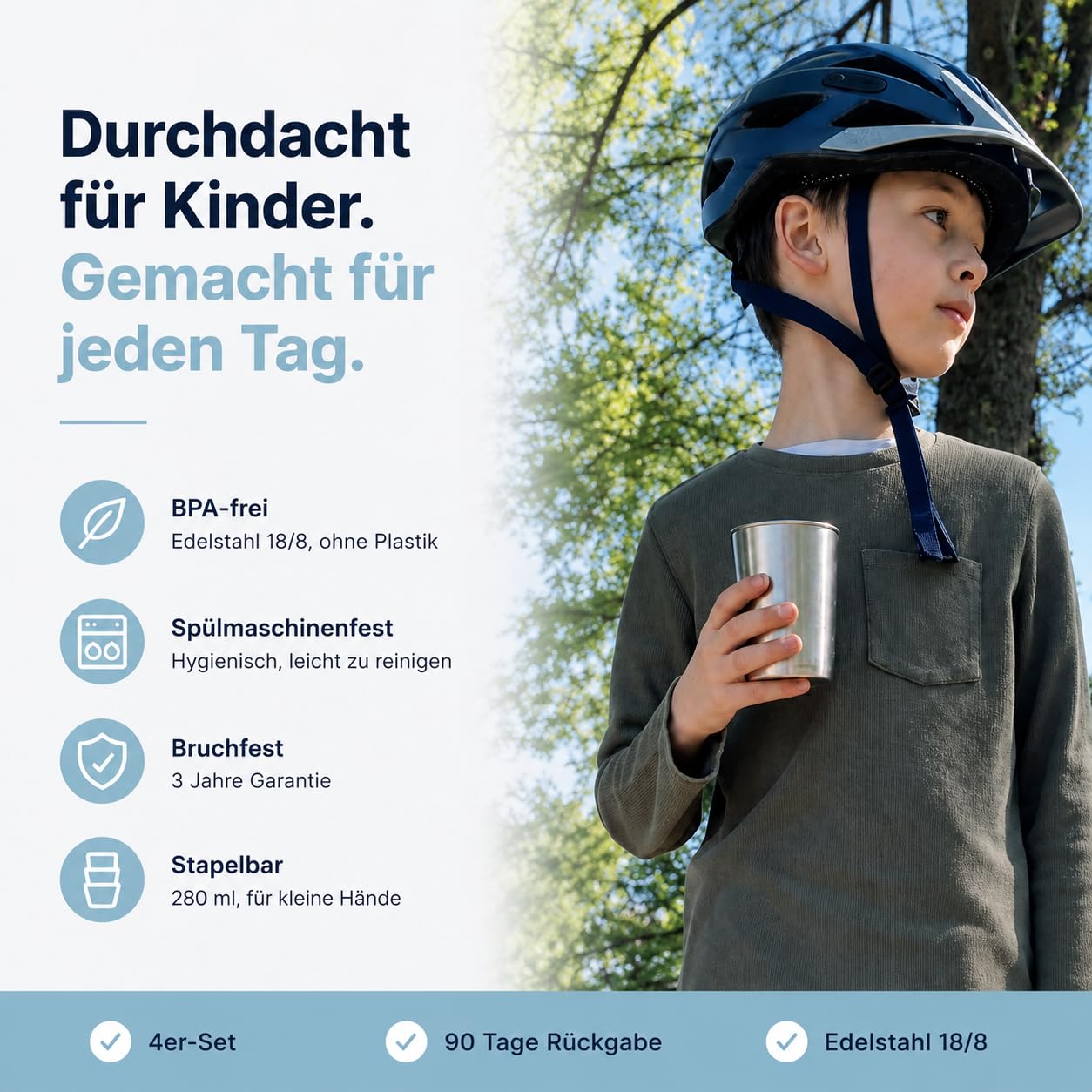 Edelstahlbecher Set 280 ml – BPA-frei, robust & spülmaschinenfest | verschiedene Motive (Ozeantiere Motive)