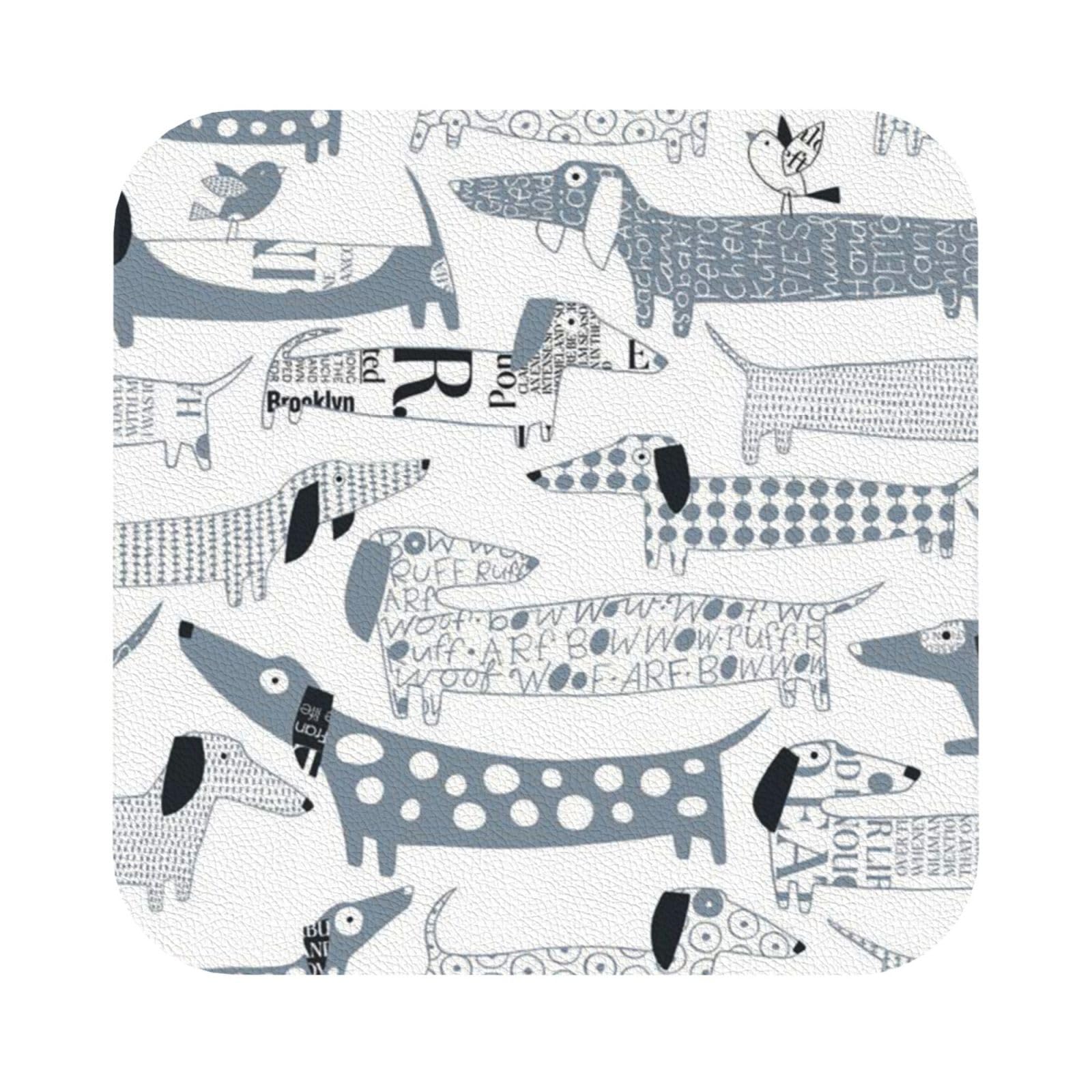 Cute Dachshund Dog PU Leather Coasters Set of 6 Square Drink Coasters