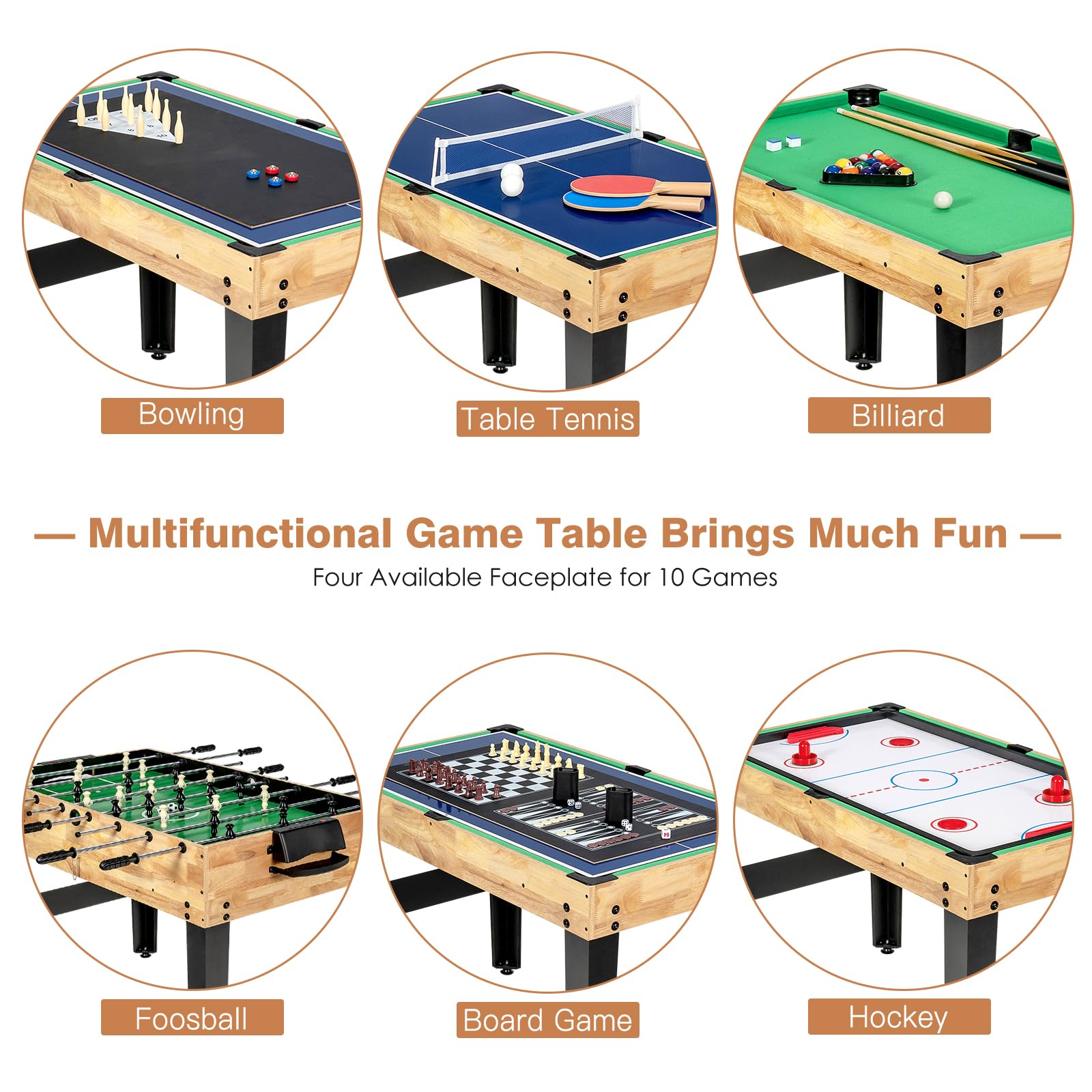HOMASIS 10 in 1 Tavolo Multigioco per Bambini e Adulti, Tavolo da Gioco con Calcio Balilla, Bowling, Ping Pong, Hockey, Biliardo, Shuffleboard, Dama, Poker, Scacchi e Backgammon, per Casa