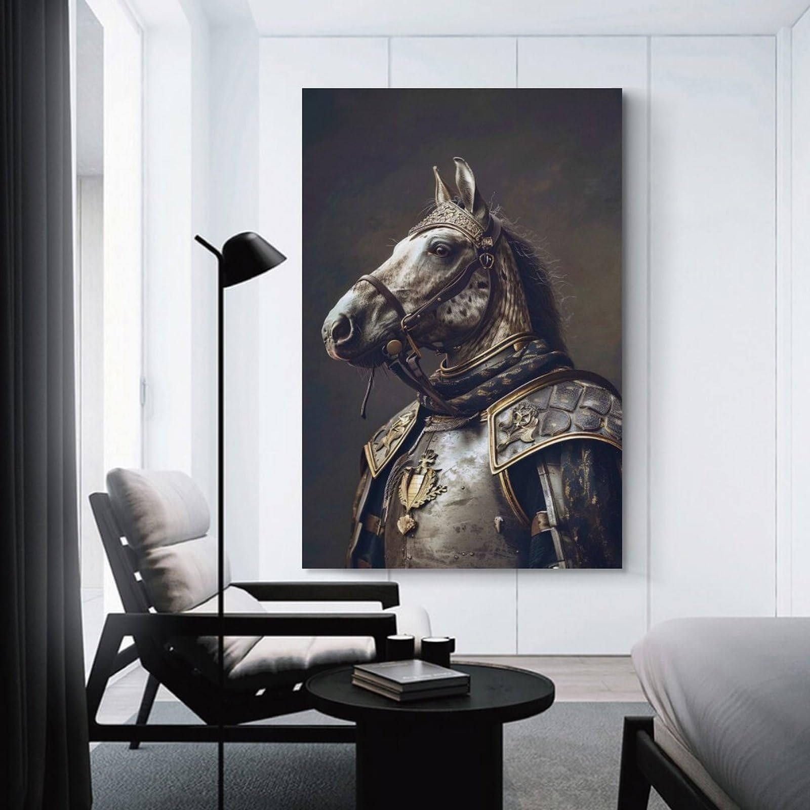 Junmoney Canvas Wall Picture Horse in Armor Portrait, 24x36inch(60x90cm), for Hallway, Bedroom Or Modern Interiors, Home Decor Gift with Stylish Appeal