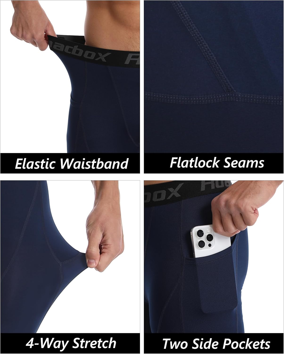Roadbox 2 Pack Men's Compression Pants, Quick Dry Running Tights Leggings with Pockets, Athletic Base Layer for Workout Gym - Image 5