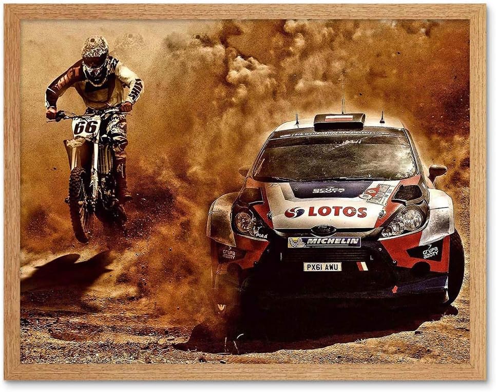 Wee Blue Coo Photograph Sport Motocross Bike Rally Car Dirt Race Art Print Framed Poster Wall Decor 12x16 inch
