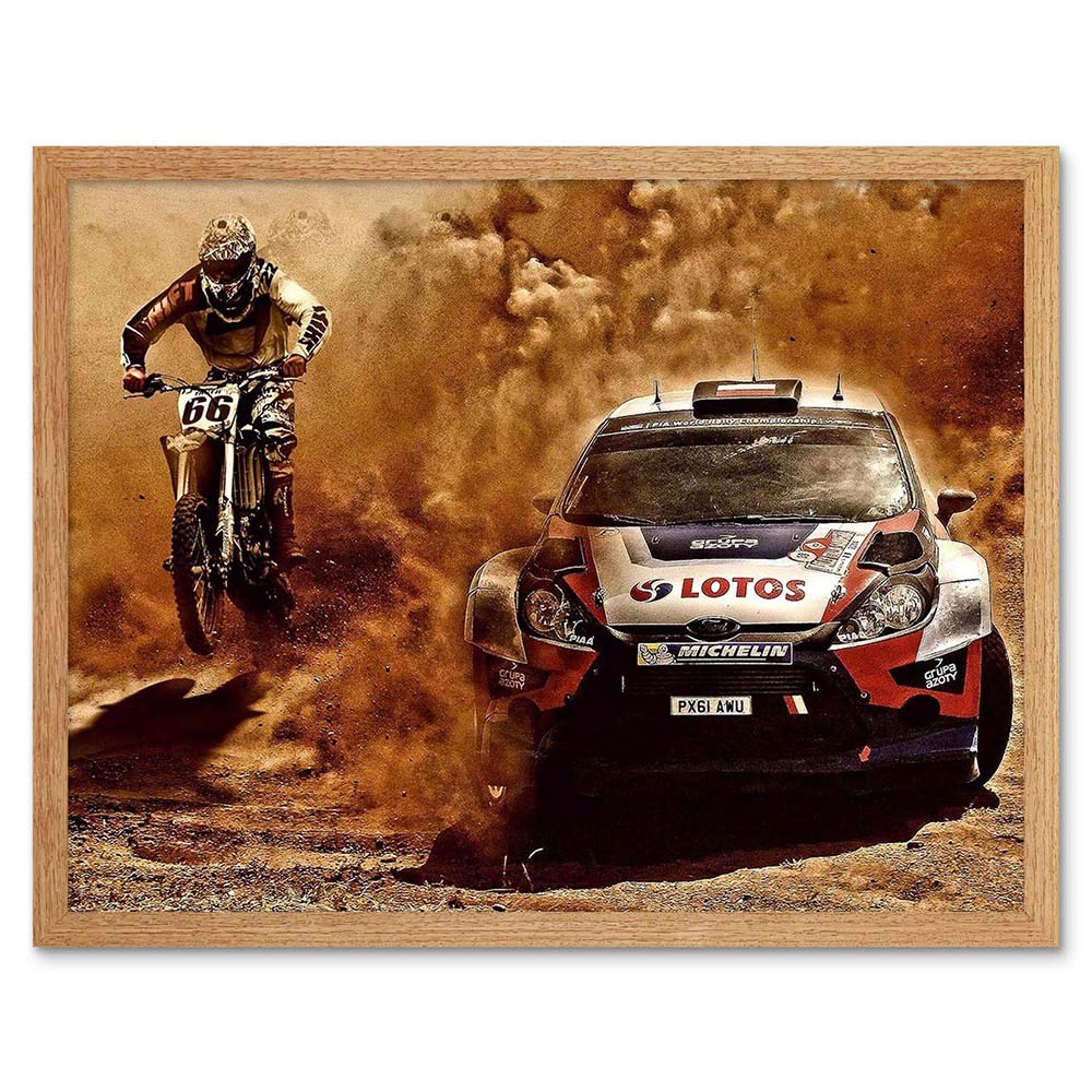 Wee Blue Coo Photograph Sport Motocross Bike Rally Car Dirt Race Art Print Framed Poster Wall Decor 12X16 Inch