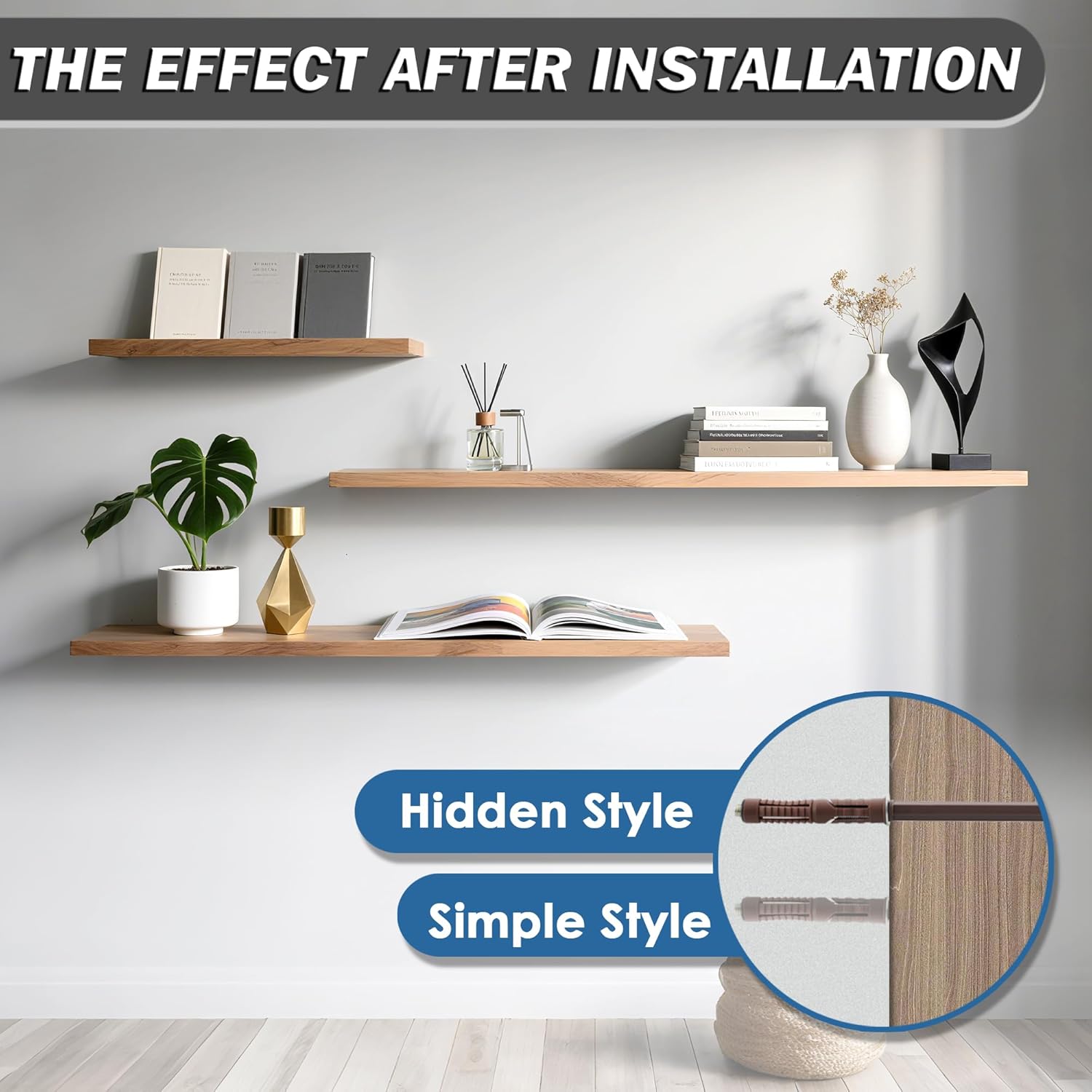 Alise Hidden Floating Shelf Brackets,4 Pack Wall Bracket Heavy Duty Anchor I Brackets for Wood Board Shelves,Metal Shelving Supports Bracket for Wall No Screws,Total Length 8.67"