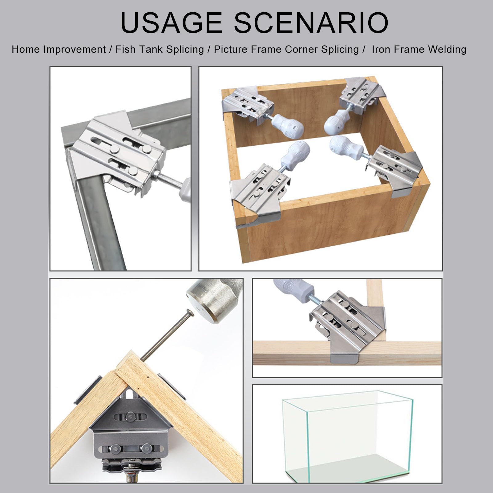 4PCS Right Corner Clamp Thickened Stainless Steel Open Type 90 Degree Clamp Woodworking Splicing Tool for Picture Frame