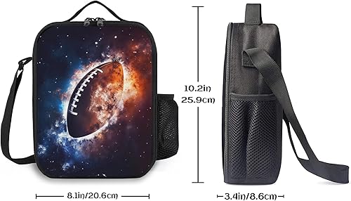 Miniatura 2 de Lonchera para niños, bolsa de almuerzo aislada para niñas y niños, bolsa de almuerzo de fútbol Space Galaxy con correa para el hombro, lonchera