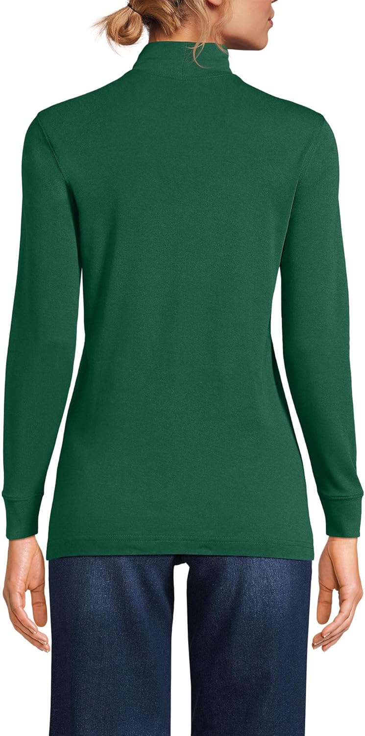 Lands' End Women Long Sleeve Relaxed Cotton Mock Light Emerald Petite Small - Image 2