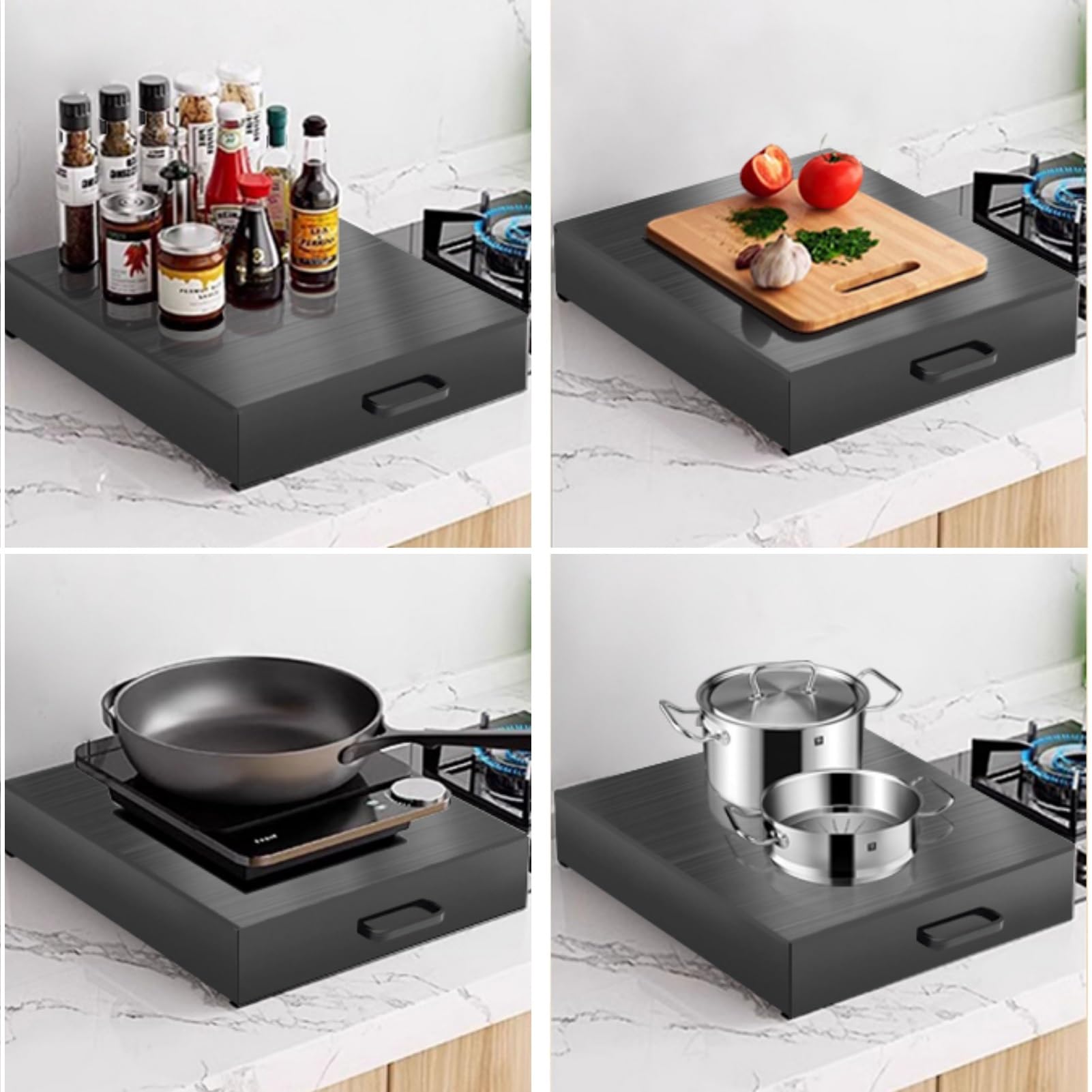 Cubre Encimera Acero Inoxidable Tapa Gas Protectores Negros para cocinas para encimeras, fregaderos, autocaravanas y eléctricas(35x40x7 cm)