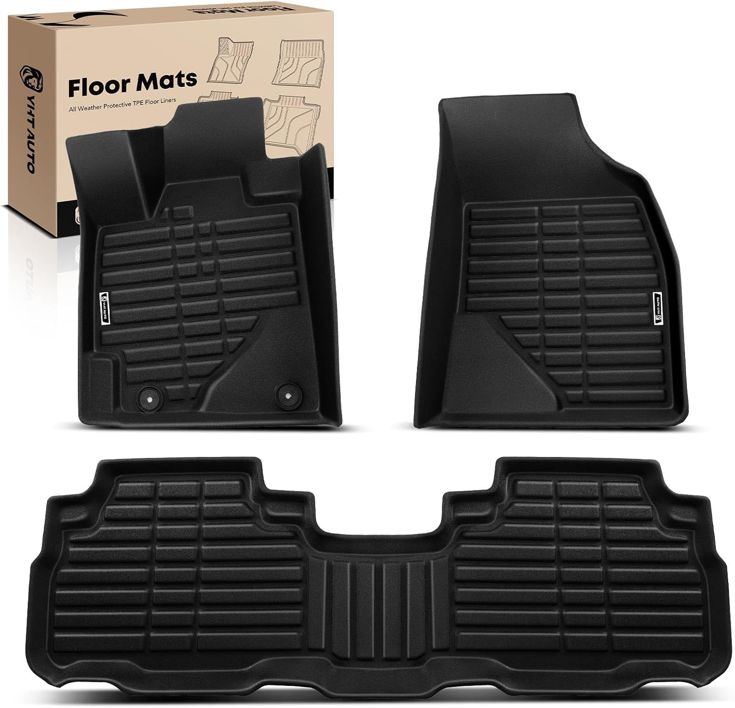 YHTAUTO Floor Mats Fit 2008-2013 Toyota Highlander(Not Hybrid), TPE Floor Liners All-Weather Protection Custom Fit, 1st & 2nd Row, Set of 3 Black