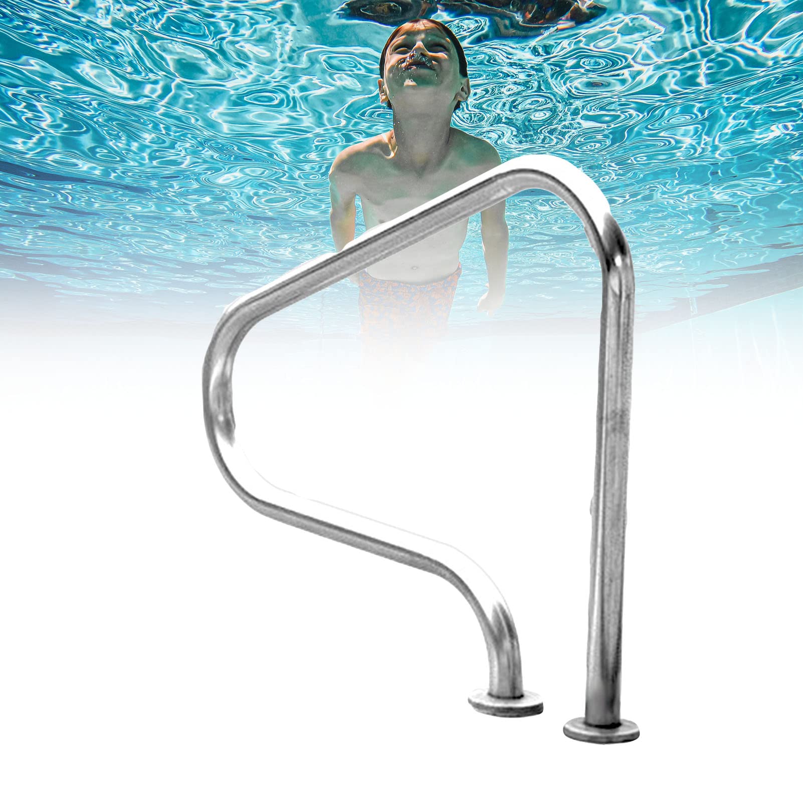 Barandilla para piscina, resistente y fiable, fácil de montar, de acero inoxidable, con placa base