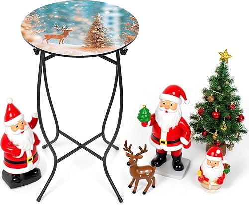 Miniatura 7 de Fashion&cool Mesa auxiliar de exterior para patio, mesa auxiliar de metal resistente a la intemperie de 21 pulgadas, mesa auxiliar redonda pequeña