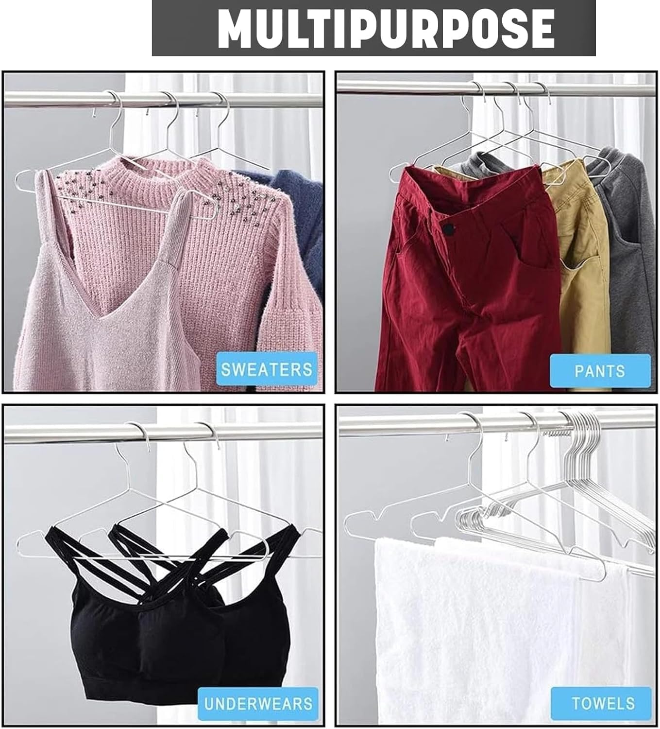 60 Pack Premium Rubber-Coated Metal Clothes Hangers Non-Slip Space-Saving, Grey, 42.5 x 20.5 x 0.4 cm - Image 5