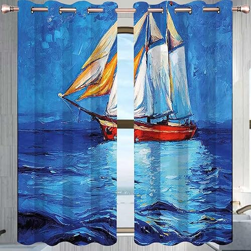 Miniatura 3 de Cortinas náuticas para sala elegantes modernas, 2 paneles, azul marino y azul, cortinas opacas (55 x alto) 55 pulgadas de alto