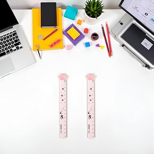 Miniatura 9 de 2 reglas rectas de garra de gatos rosados de 5.9 in, reglas de medición de escala de plástico, linda herramienta de medición kawaii papelería