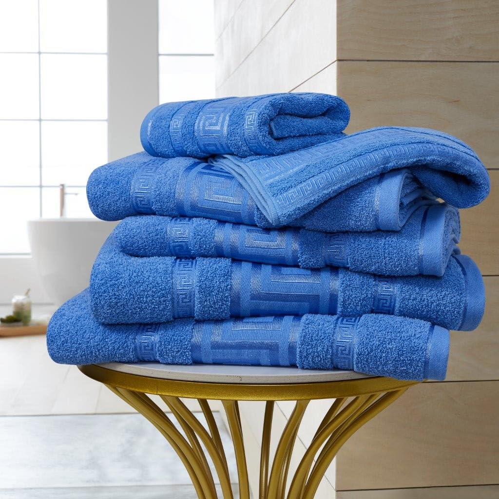 Artistic Fashionista Limited Pure Egyptian Cotton Hotel Quality Super Soft Thick & Absorbent REGENT GREEK Hand Towel, Bath Towel, Bath Sheet (Blue, Hand Towel - Pack 3)