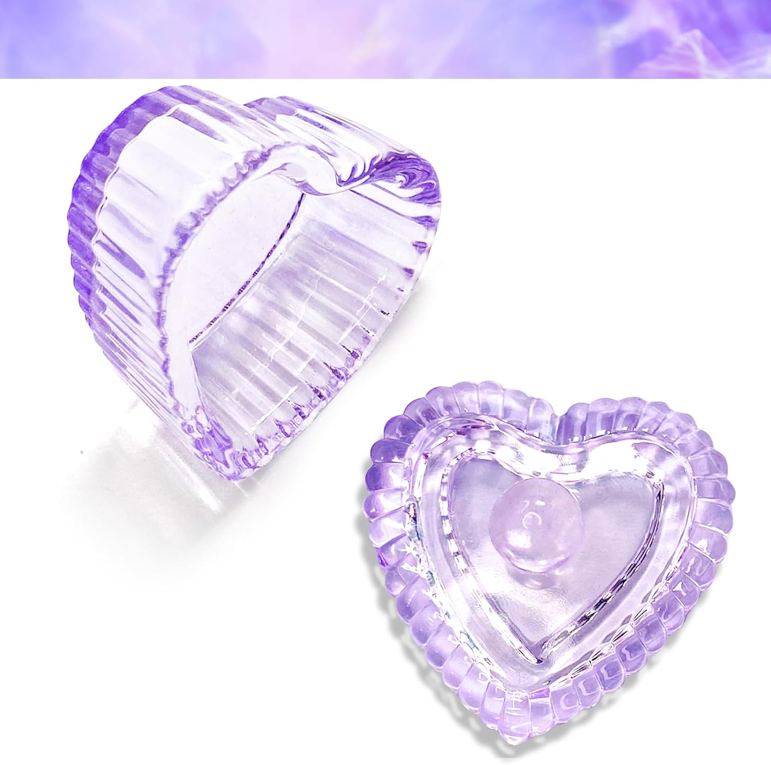 Glass Dappen Dish with Lid for Acrylic Nails Crystal Purple Acrylic Liquid Powder Glass Cup Nail Liquid Glassware Bowl, Sweet Heart (YSHJB019-Purple-2pcs)
