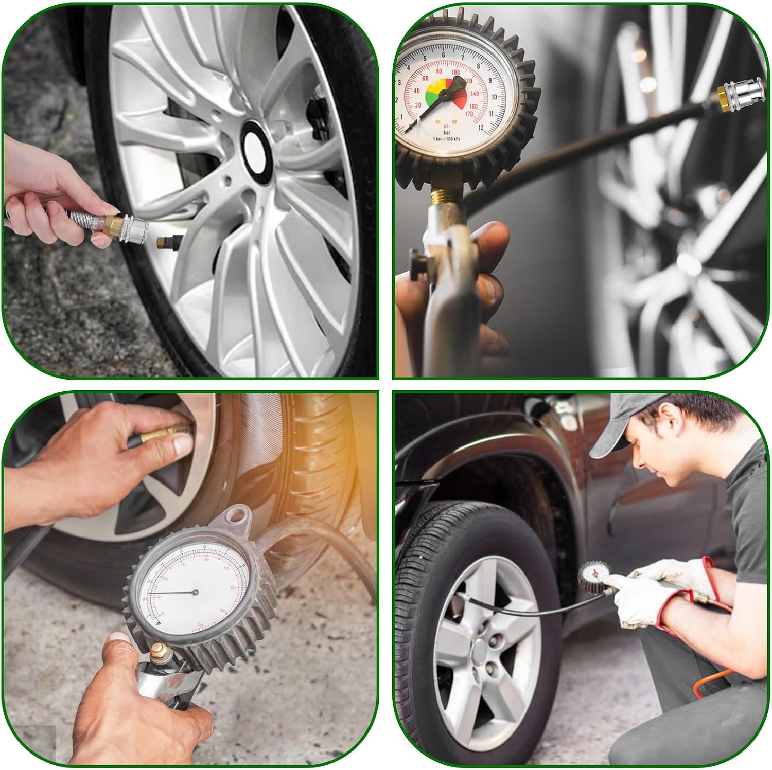 4 Pcs Air Chuck for Tires, Anti Leakage Lock on Air Chuck 1/4'' FNPT Locking Tire Inflator Chuck Quick Connector Lock Air Chuck Heavy Duty Brass Tire Chuck Closed Flow for Air Compressor