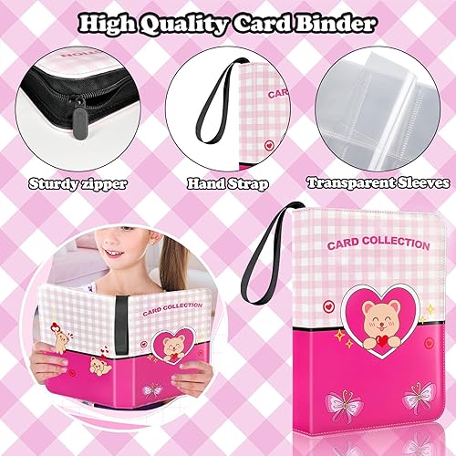 Miniatura 4 de Dmoicols Bonita carpeta de tarjetas de 4 bolsillos, 520 bolsillos con 65 fundas extraíbles, coleccionista de tarjetas coleccionables con cremallera