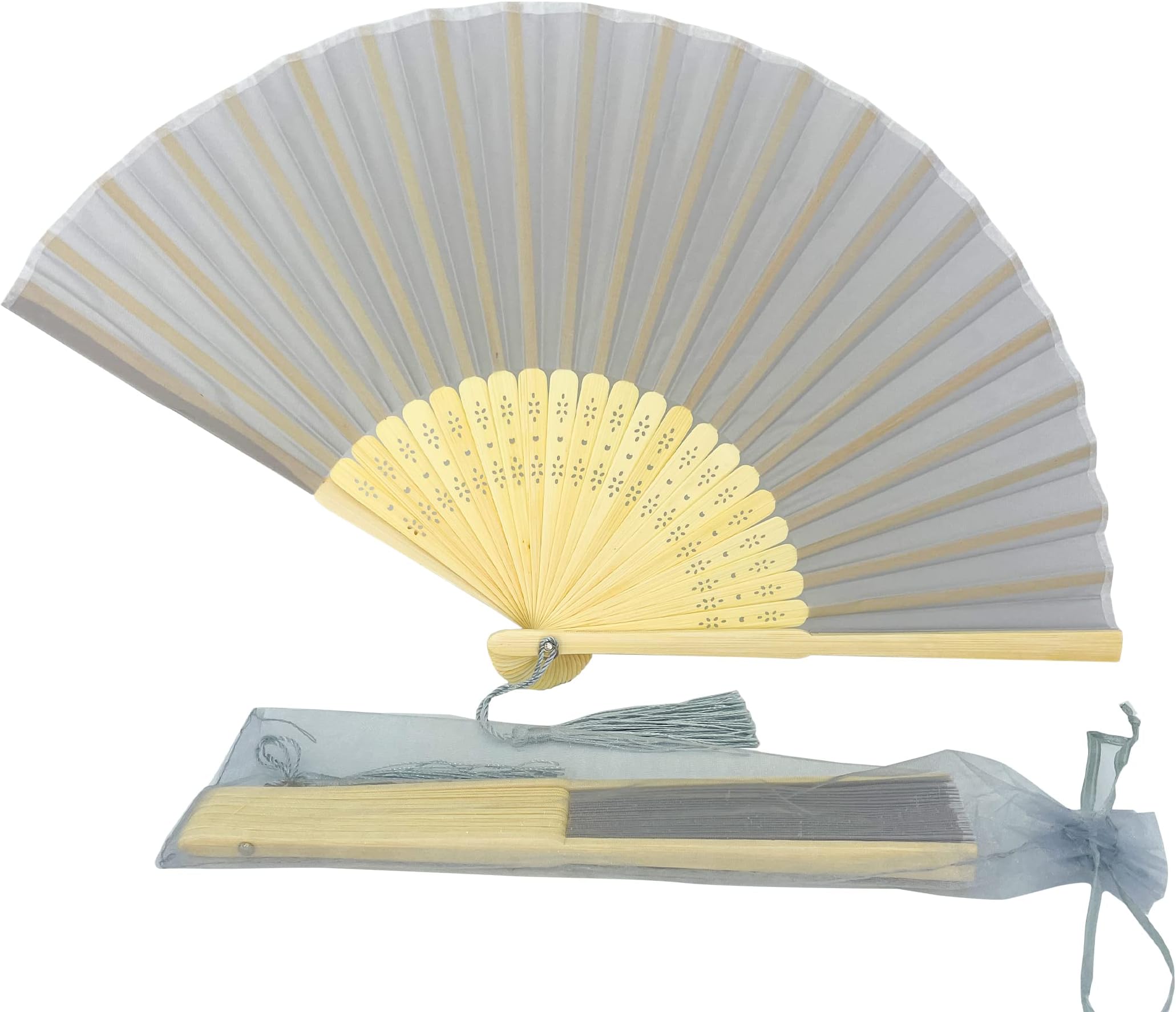 Fabric Handheld Folding Hand Fan with a Tassel Grade A