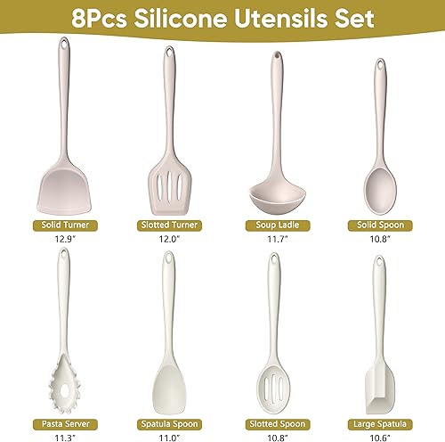 Miniatura 2 de LIANYU Juego de 8 utensilios de cocina de silicona, espátula antiadherente, incluye espátula de silicona, cucharón, volteador, cuchara, resistente