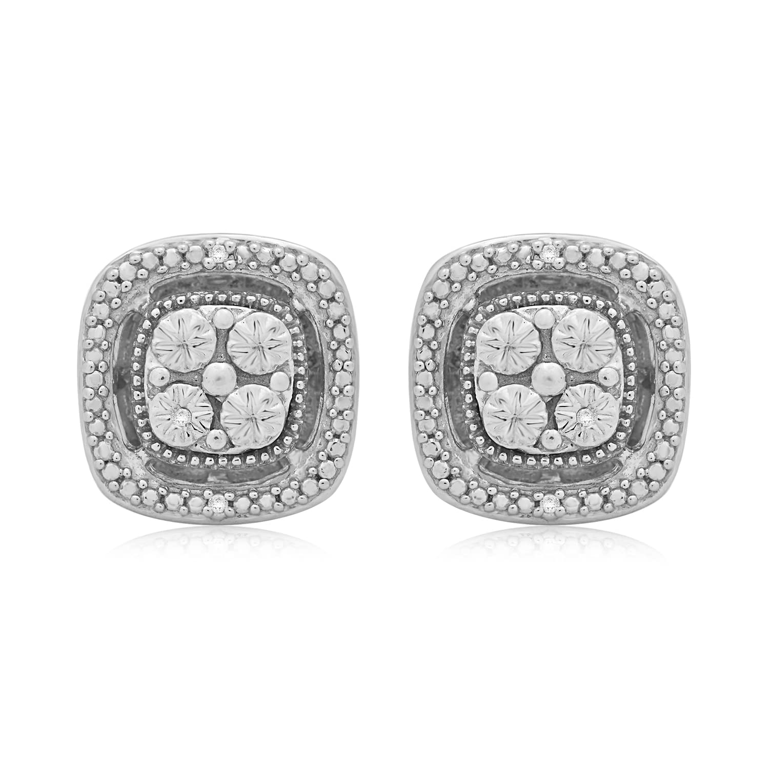 JeweliliStud Earrings Sterling Silver Natural White Round Diamond Accent