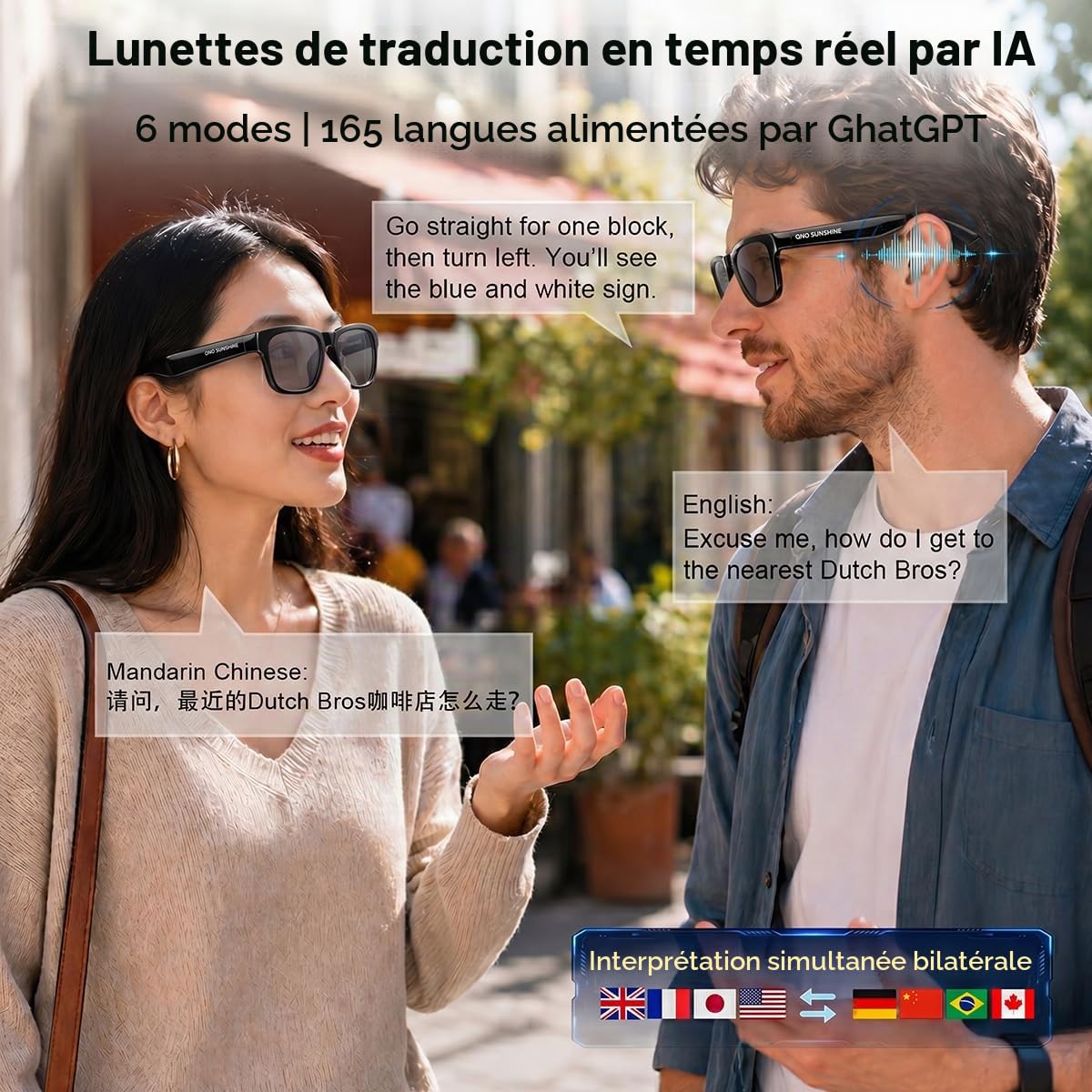 OhO Sunshsine Lunettes de soleil AI avec Bluetooth Audio avec 10 heures de lecture, traduction ChatGPT et lunettes à oreilles ouvertes résistantes à l'eau