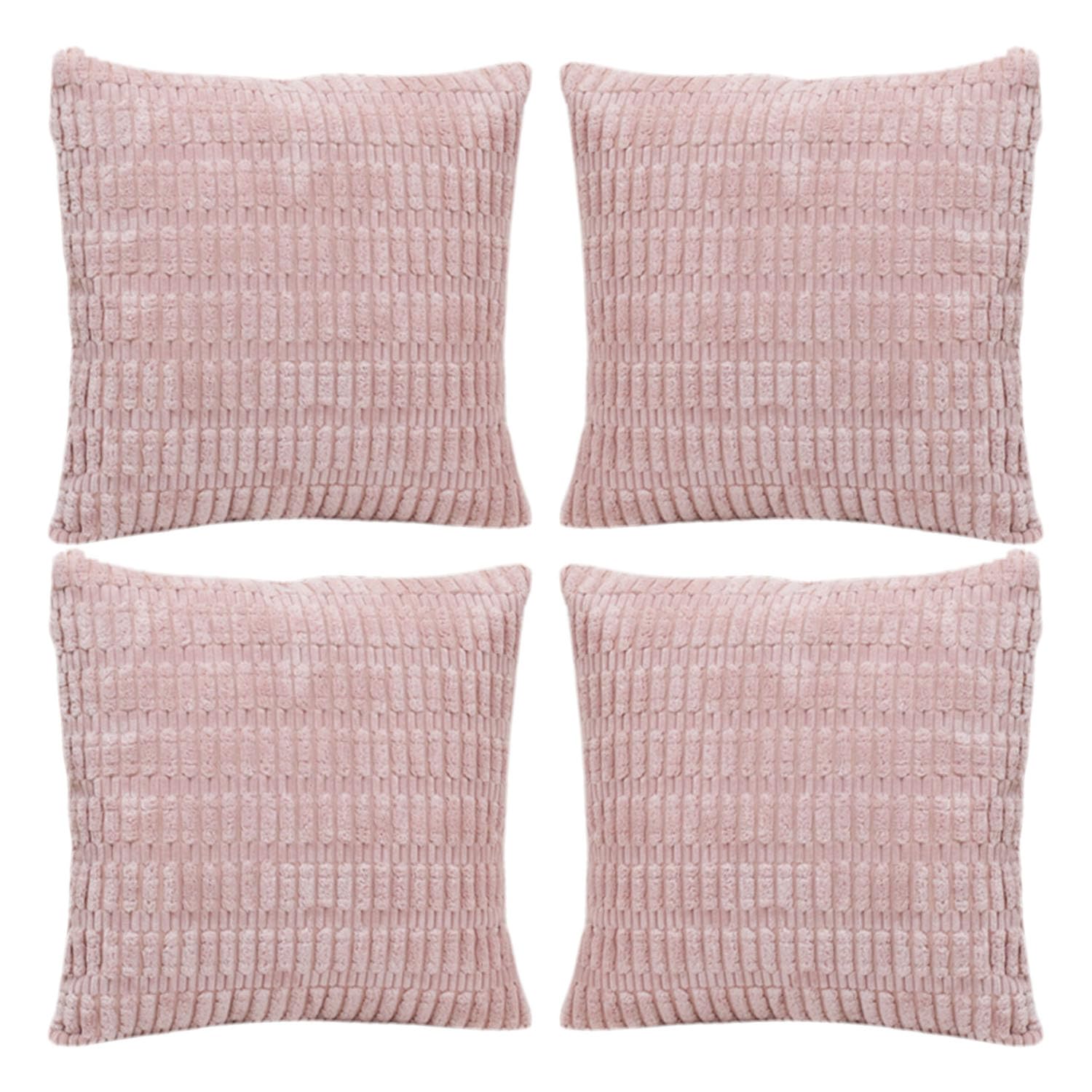4Pack Boho Cushion Covers 45x45CM,Corduroy Decorative Square Striped Throw Pillow Covers For Living Room Decor,Sofa,Bed,Bedroom,Balcony,Rustic Modern,Home Decor Covers(Light Brown Cushion Covers)