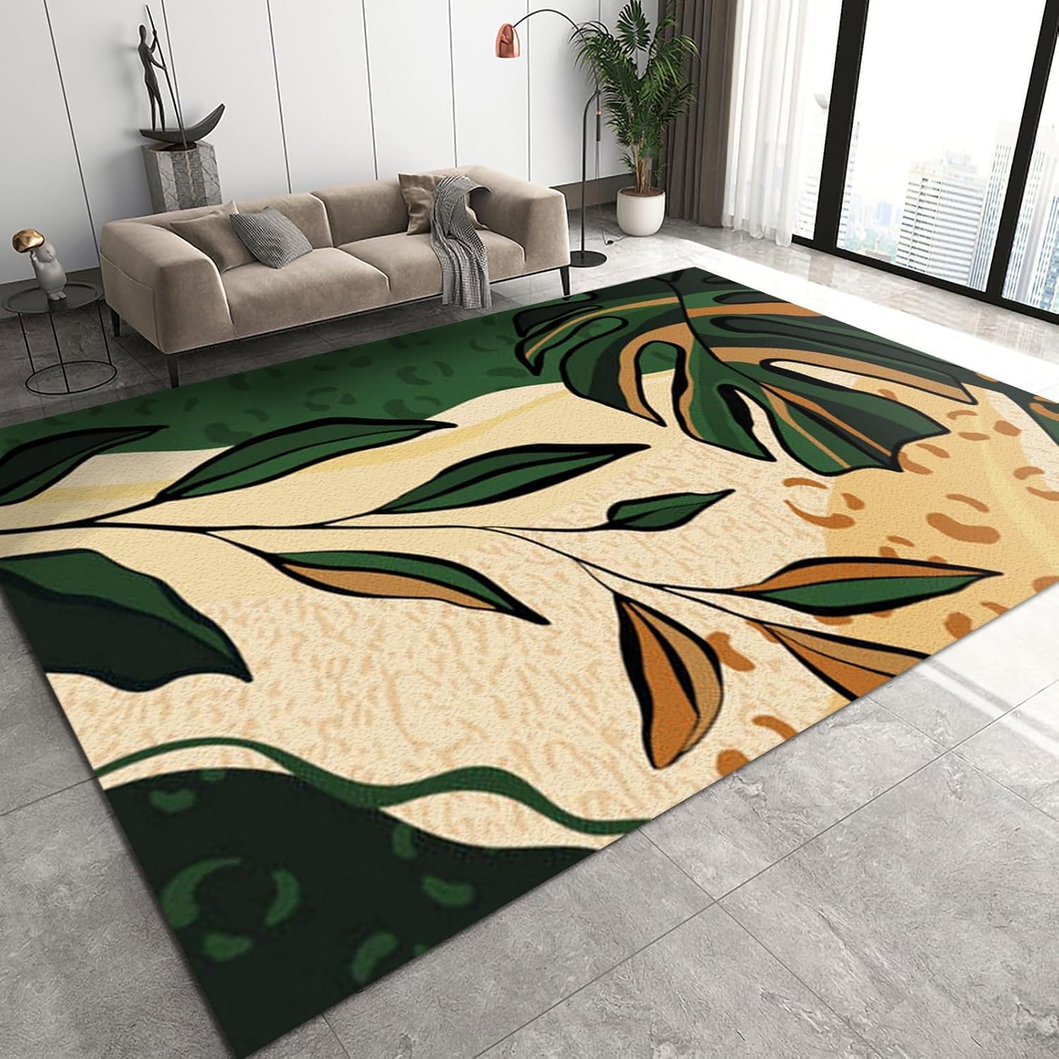 Tapis douce de style moderne et moquette 3D feuilles d'arbres pour chambre et salon 100 cm