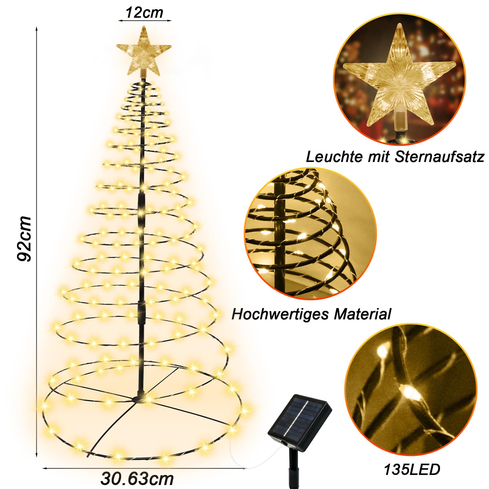 Łańcuch świetlny, 2 sztuki, spiralna choinka, 270 diod LED, 8 trybów, wodoszczelny – idealna dekoracja zewnętrzna na chodniki, podwórka, ogrody i ścieżki