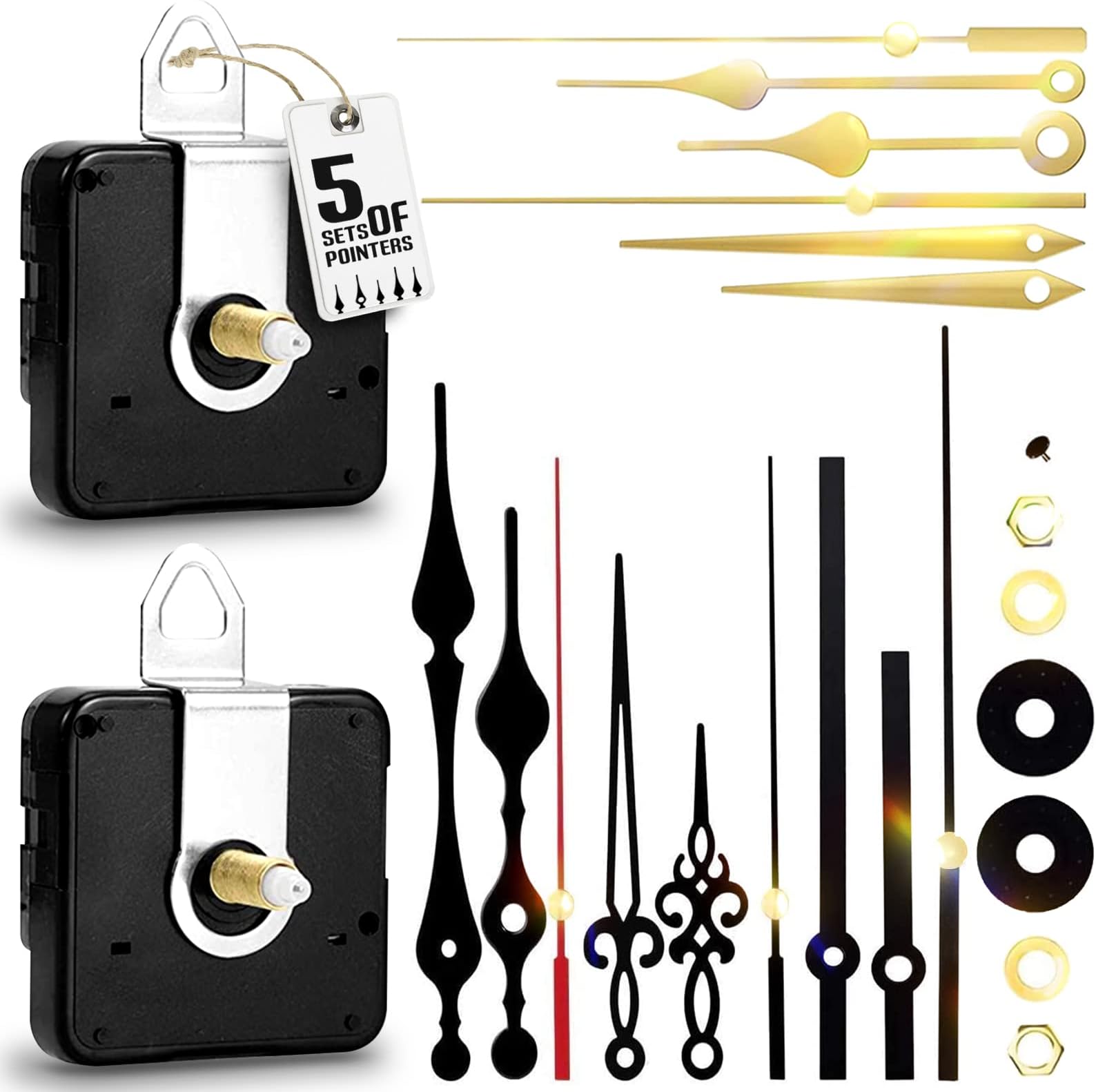 EMOON 2 Pack Non Ticking Clock Mechanism with 4 Pack Clock