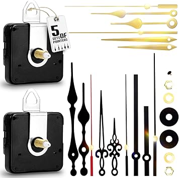 2Pcs Quartz Clock Mechanism Kit, Wall Clock Mechanisms Mattery Powered Replacement, Clock Movement Parts Motor Replacement DIY Repair Parts with 5 Set Hands No Battery