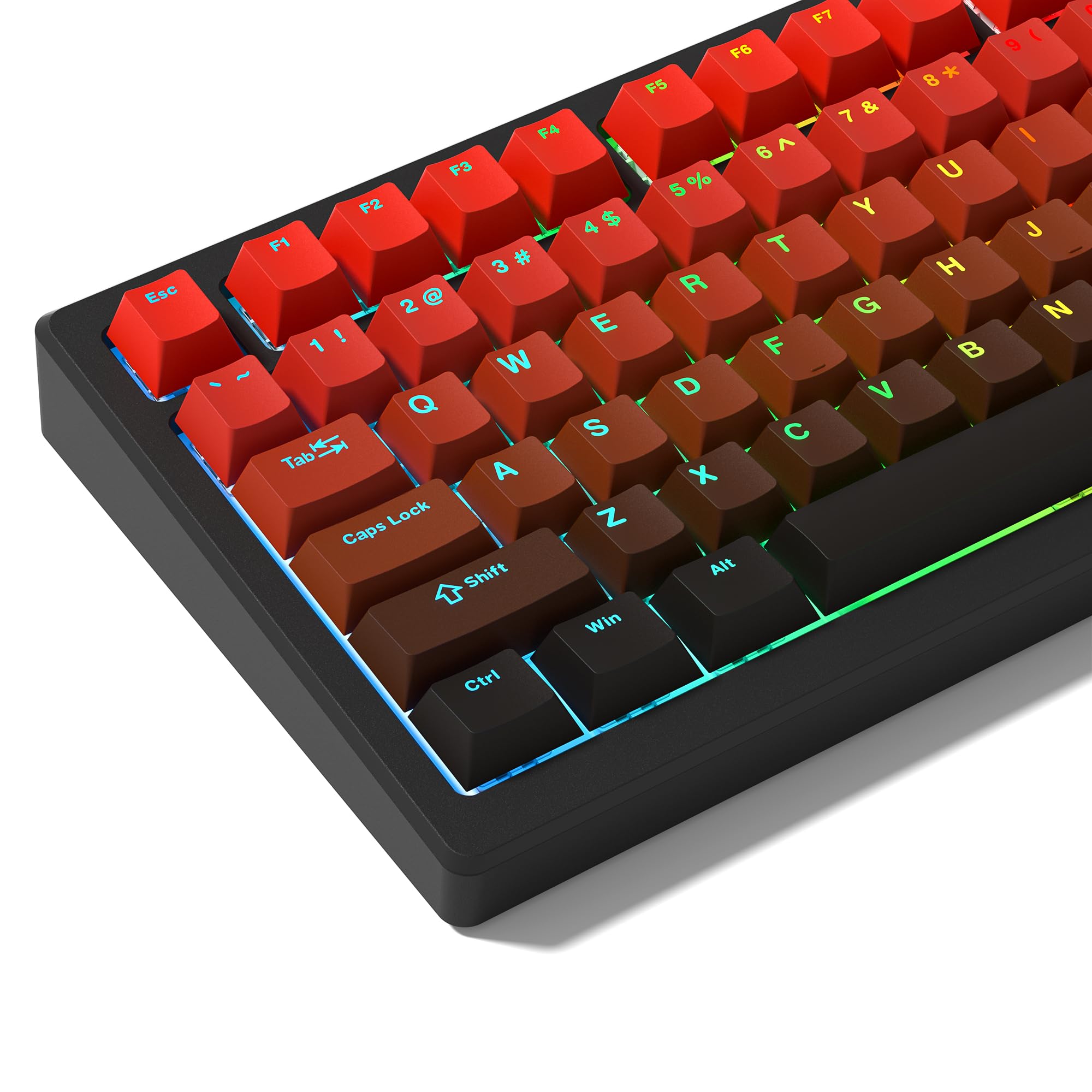 Rainy75 PBT Key caps, Double Shot Shine Through Custom Keycaps, Gradient Keycaps Cherry Profile, Minimalist Style Keyboard Keycap for Mechanical Keyboard (red)