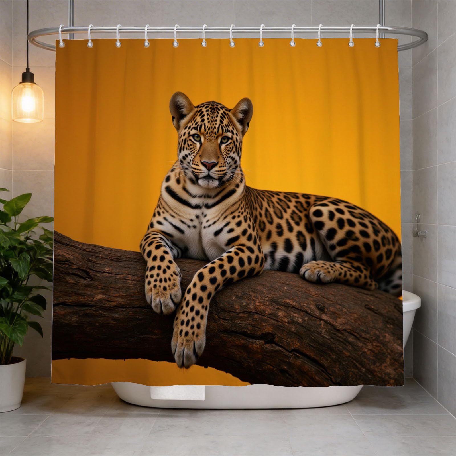 Hongduo 3D Animal Leopard Shower Curtain for Stalls Bathtubs Grassland Bathroom Decor Shower Curtain Set Polyester Fabric Waterproof 200x200cm/79X79 Inch with Hooks
