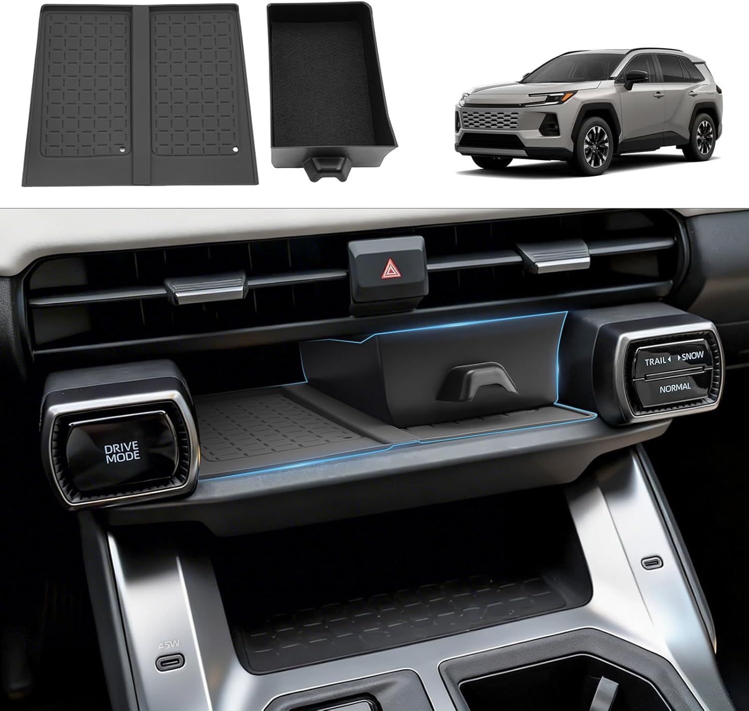 (2Pack) 2026 RAV4 Console Organizer & Wireless Pad, for Toyota RAV4 (LE/SE/XLE Premium/Woodland/XSE/Limited), Durable & Non-slip Console Tray Insert 2026 RAV4 Accessories