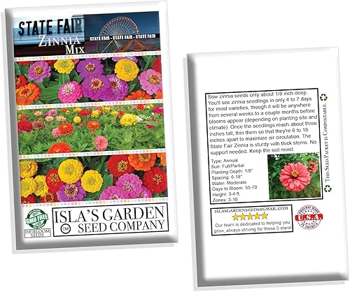 Miniatura 7 de "State Fair Mix" - Semillas de flores de zinnia para plantar, más de 100 semillas por paquete, semillas de jardín de Isla, sin OMG y semillas de
