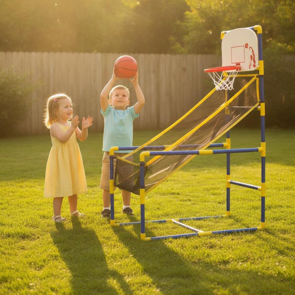 Canasta Baloncesto Infantil Portátil, Juguete Baloncesto para Niños, Deportivo Par Baloncesto Interior y Exterior, con Balón y Bomba