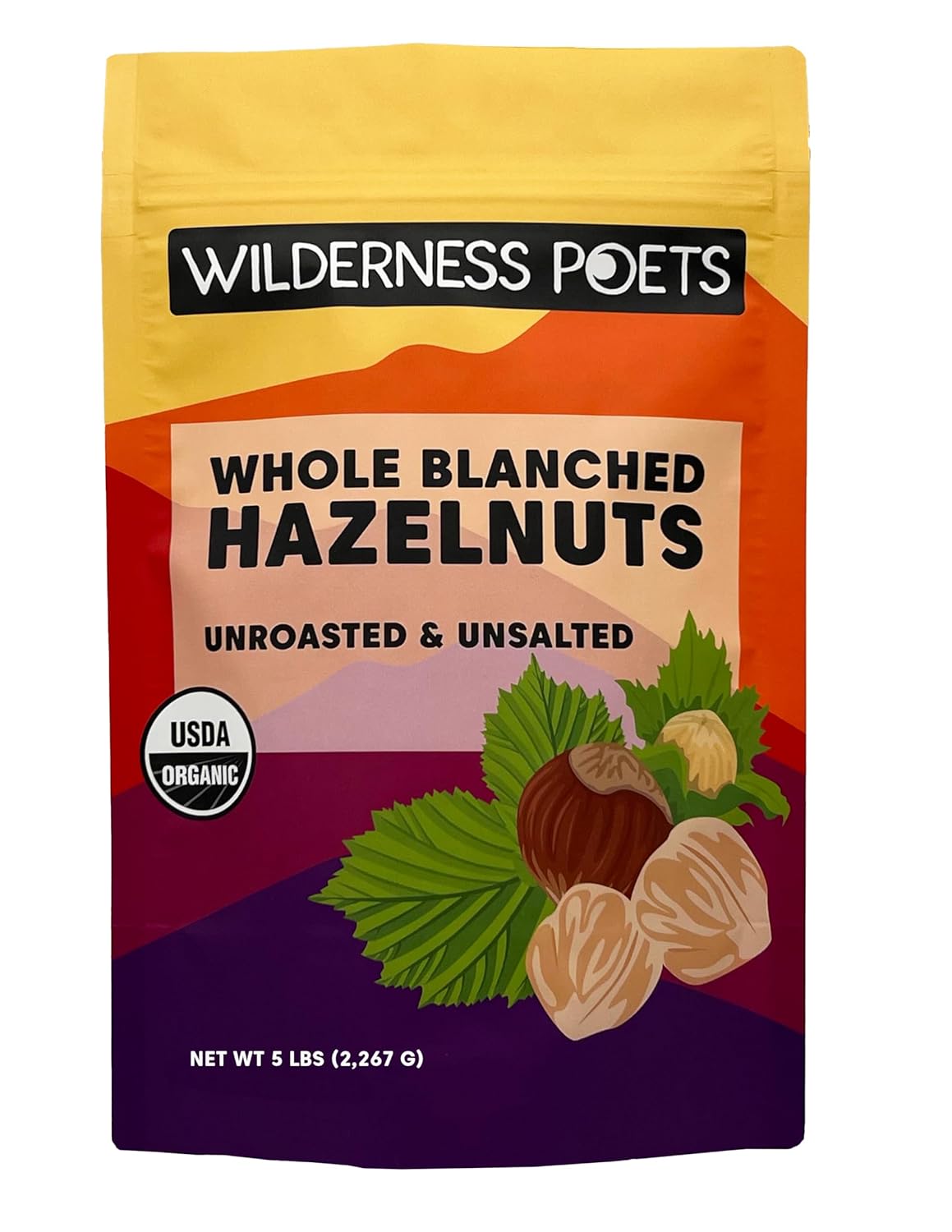 Wilderness Poets, Organic Blanched Hazelnuts - (32 Ounce - 2 Pound) - Whole, No Skins, Unroasted and Unsalted, Perfect For Baking, Making Hazelnut Flour - Bulk Size