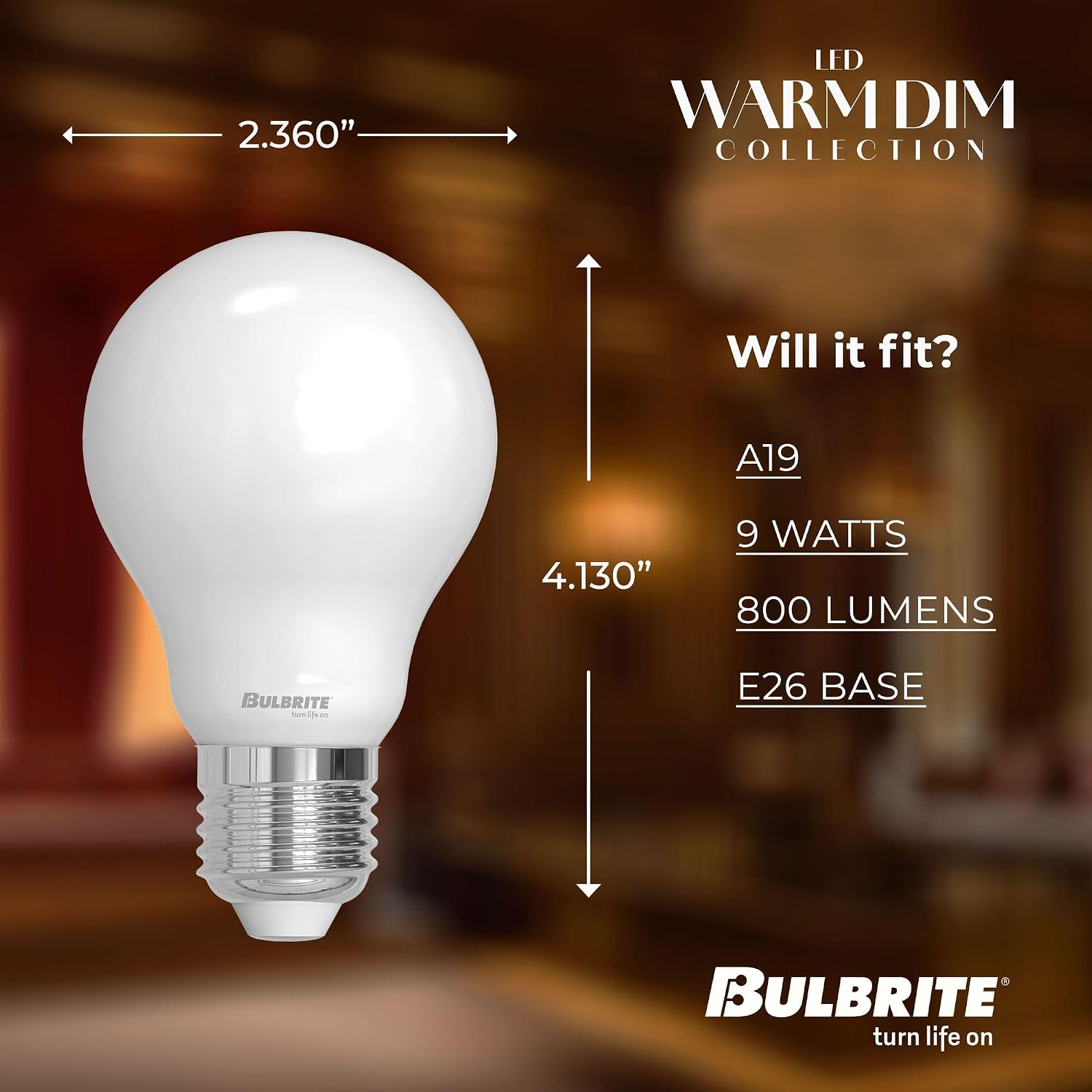 9 Watt LED A19 Light Bulbs, Warm Dimming 3000K (Soft White) - 1800K (Candlelight), 800 Lumens