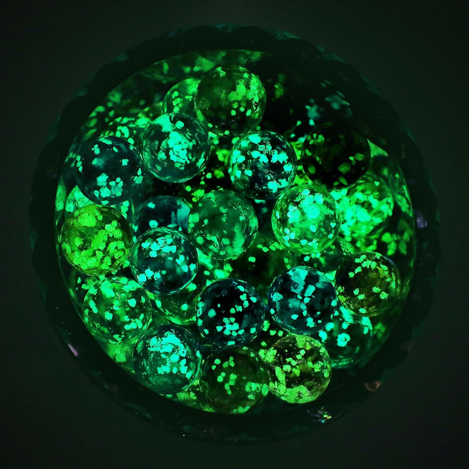 Gejoy 100 Pieces Colorful Glass Marbles Glow in The Dark Multi-Color Luminous Glowing Glass Marbles for Marble Games DIY and Home Decor(0.63 Inch)