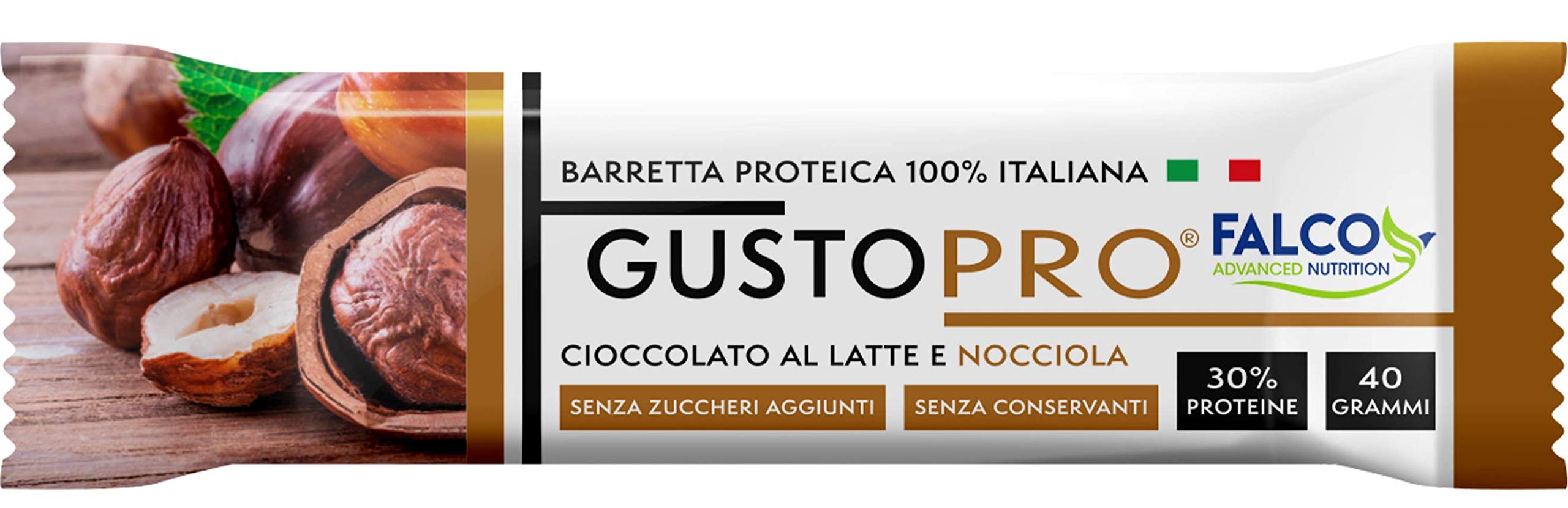 GUSTOPRO LATTE E NOCCIOLA – Barretta Proteica Senza Zucchero, Croccante, Puro Cioccolato al Latte e Nocciola, 30% di Proteine Del Siero del Latte (Whey Protein) (24x40g)