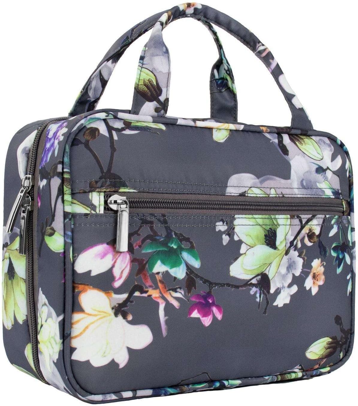 LKOP Travel Cosmetic Makeup Bag Toiletry Hanging Zip Organizer Storage Case Pouch Floral Grey Cosmetic-display-cases Makeup organizer Bathroom organizer Makeup bag Storage cabinet Bathroom stora