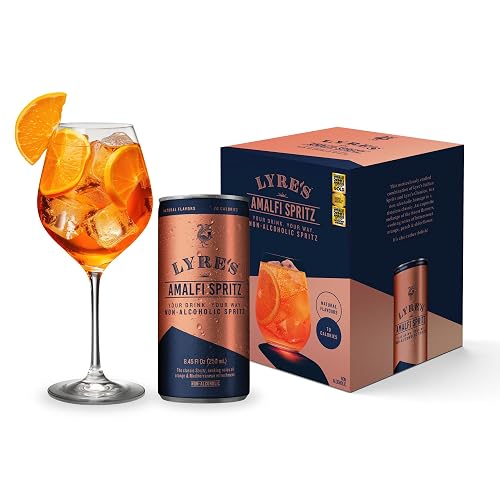 Lyre’s Amalfi Spritz 4-Pack, Non Alcoholic Italian Spritz, Canned Mocktails | 4 x 8.45 Fl Oz cans; bittersweet orange Italian aperitif and sparkling non alcoholic wine alternative; 70 calories per can