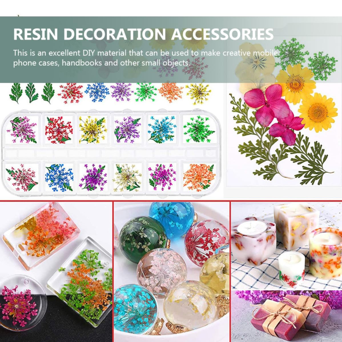 PACKOVE Kit per Resina Cristallo, Accessori per Resina Fai da Te, Plastica Legno Acciaio Inox Pasta Morbida Fiore Secco, per Segnalibri e Cover Telefono, e Amanti del Fai da Te,