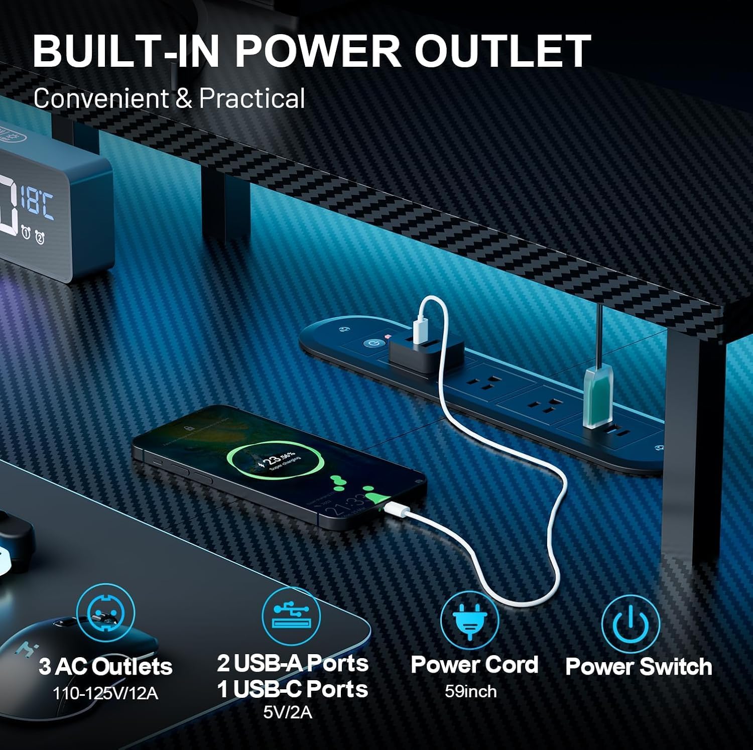 HLDIRECT Electric Standing Gaming Desk with LED Lights, 47 Inch Height Adjustable Gaming Table Sit Stand Computer Workstation with Power Outlet & Monitor Stand, Rising Desk for Home, Bedroom, Black