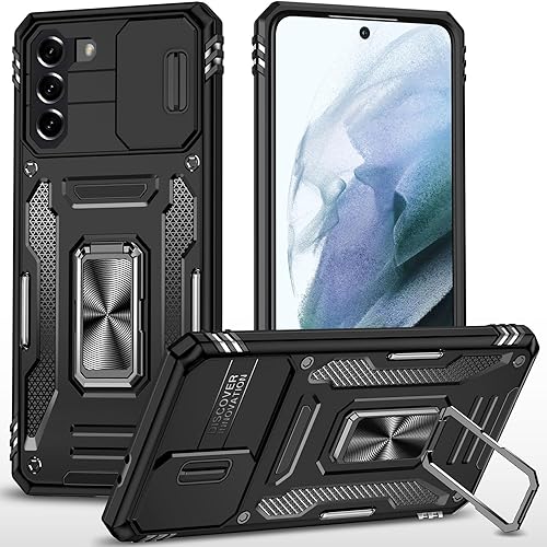 Funda para Samsung Galaxy S21 Plus S21+ Plus con cubierta deslizante para cámara de anillo Kickstand grado militar a prueba de golpes para Galaxy
